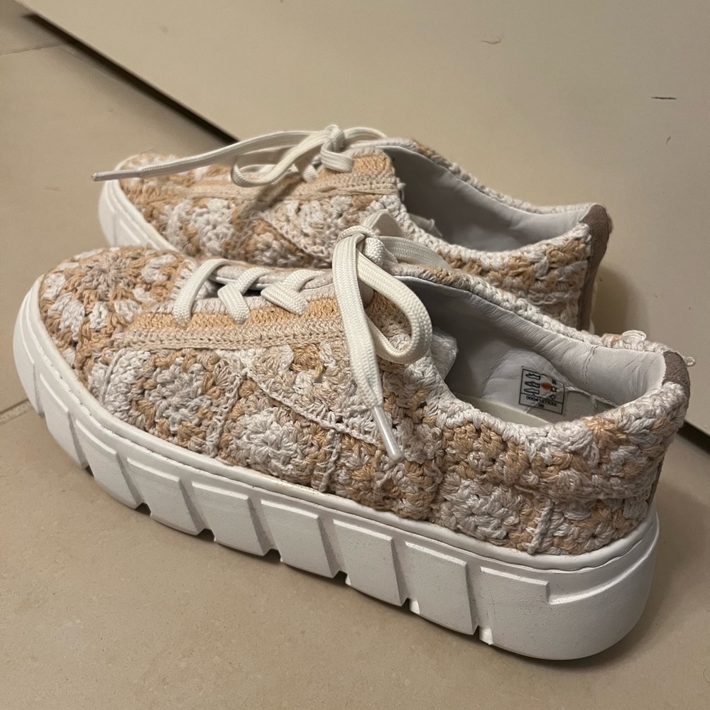 Free People Cream and Tan Textured Sneakers